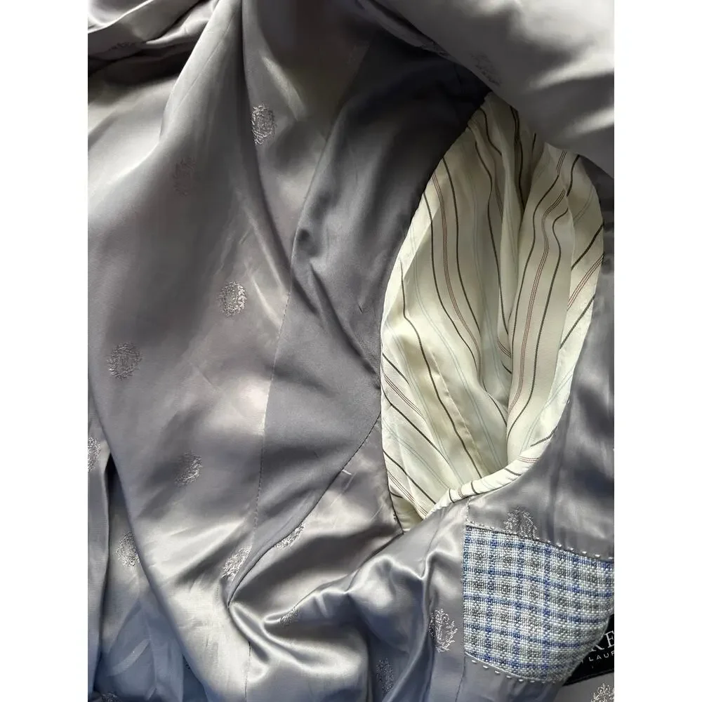 Ralph Lauren Black Label Blue Grey Plaid Sports Coat Blazer 46L